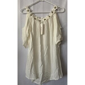 OrderPlus Cream Color Cold Shoulder Lace Blouse Shirt Size‎ M NWT